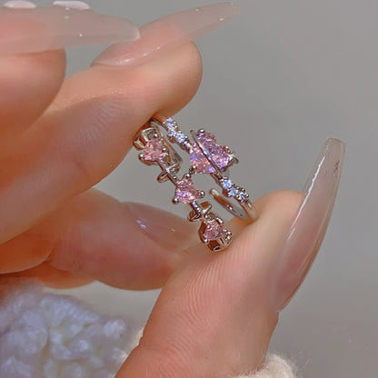 [] Pink Heart Ring Set
