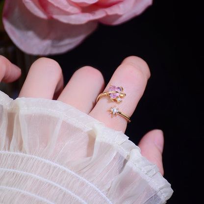 [] Pink Heart Shooting Star Ring