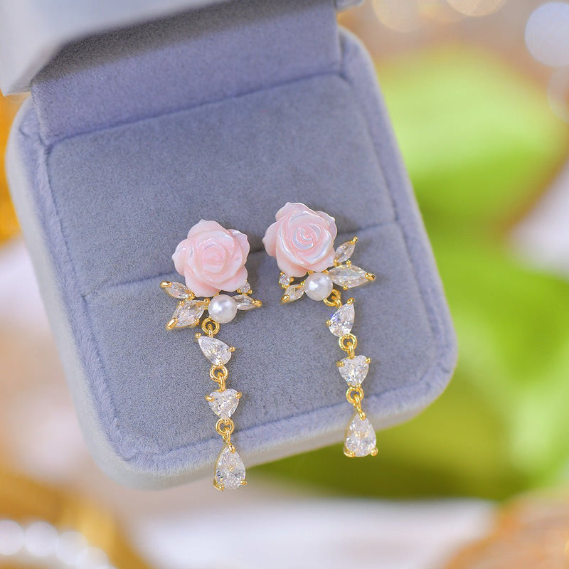 Talia Pink Rose Drop Earrings