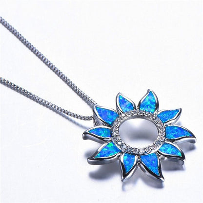 Blue Fire Opal Sunflower Necklace