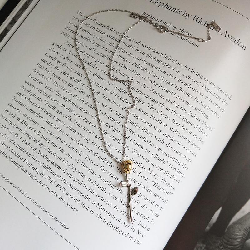 Dainty Rose Flower Silver Necklace