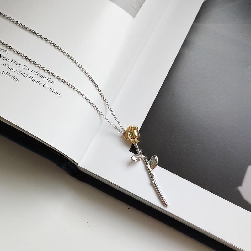 Dainty Rose Flower Silver Necklace