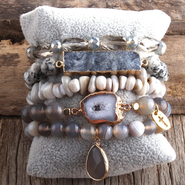 5 Pc Druzy Bracelet Set