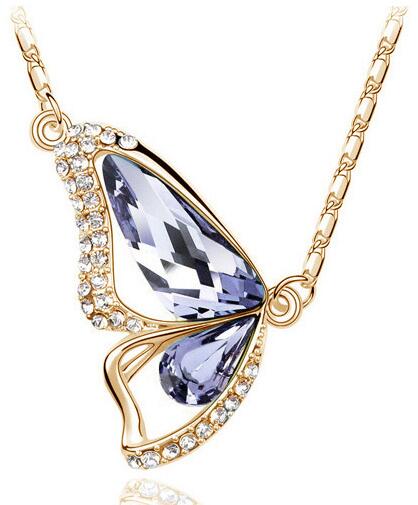 Butterfly Crystals Pendant Silver Plated Necklace