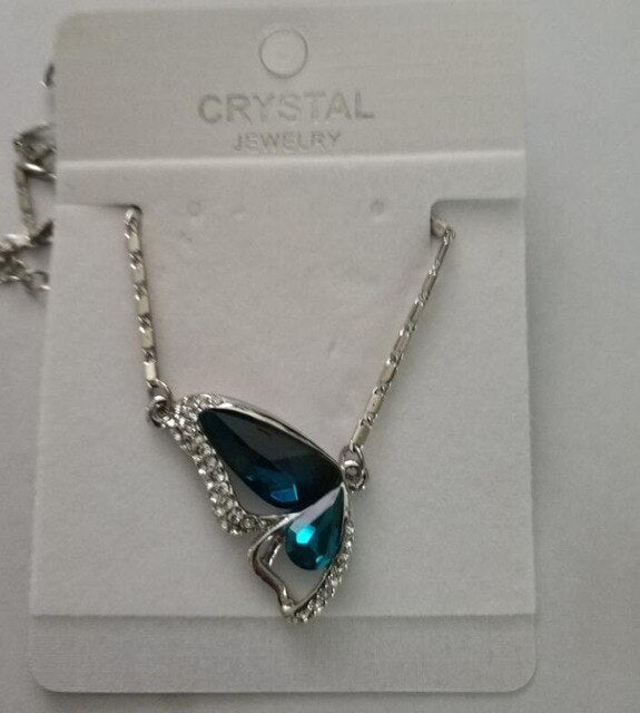 Butterfly Crystals Pendant Silver Plated Necklace