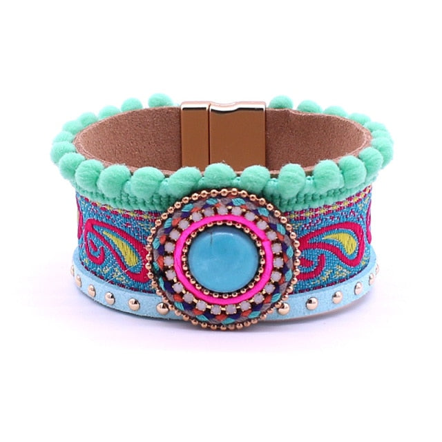 Leather and Stone Bracelet