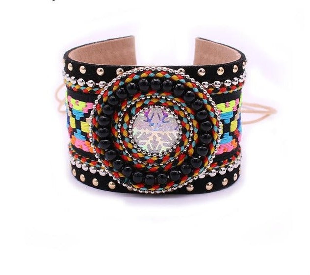 Leather Handmade Embroidered Bracelet