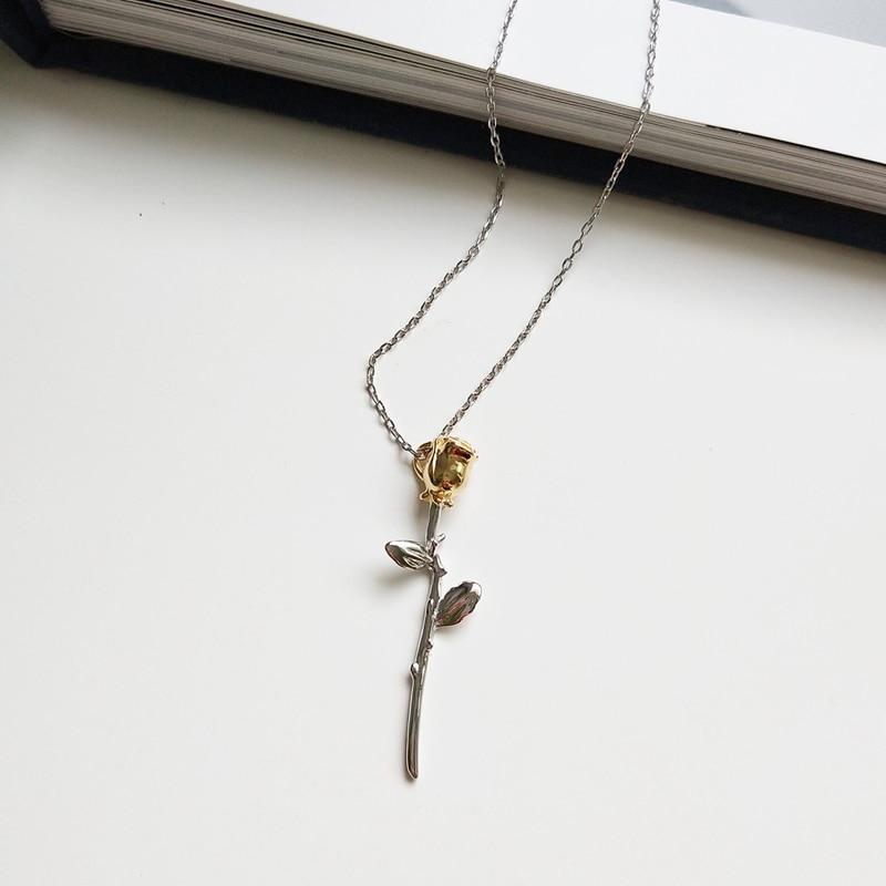 Dainty Rose Flower Silver Necklace