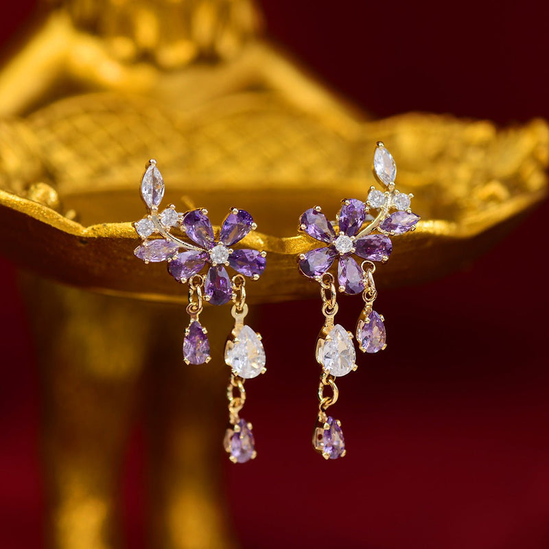 Purple Flower Drop Earrings