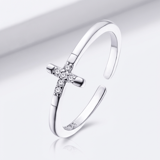 Mini Diamonds Cross Ring - (adjustable)