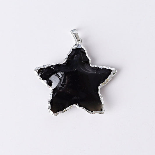 Raw Rose Quartz, Black Obsidian & Clear Quartz Star Pendants 1 Inch