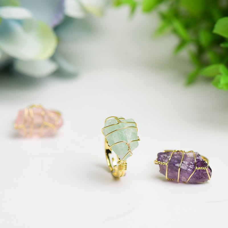 Raw Stone Spiritual Ring With Natural Crystal
