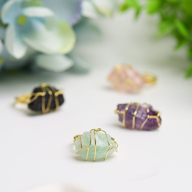Raw Stone Spiritual Ring With Natural Crystal