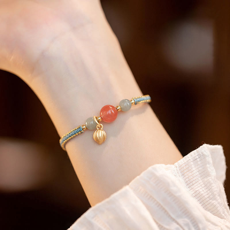 Red Agate Jade Lotus Confidence Bracelet