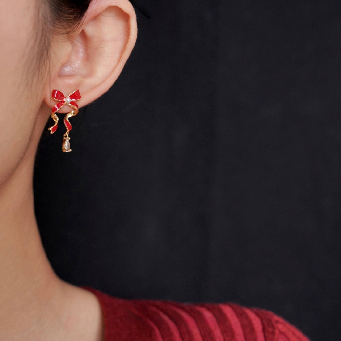 Red Bow Drop Earrings