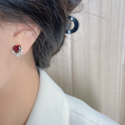 Ruby Heart Stud Earrings