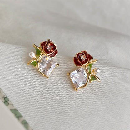 Red Rose Earrings