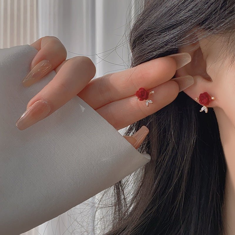 Red Rose Stud Earrings
