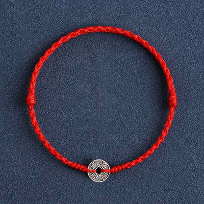 Red String Five Emperor Coins Protection Bracelet 925 Silver