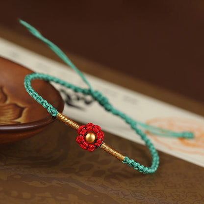 Red String Protection Bracelet With Gold Flower