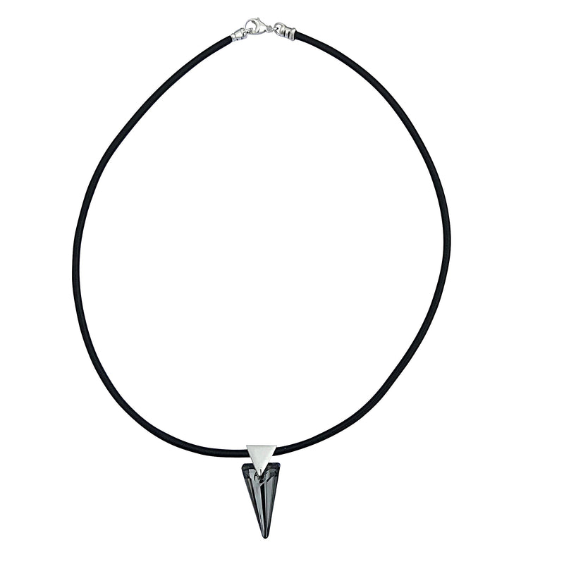Reversible Dark Rainbow Swarovski Crystal Spike Pendant Necklace on Sterling Silver Black Leather Cord