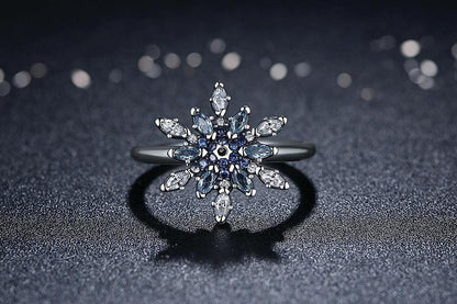 Blue Snowflake Silver Ring