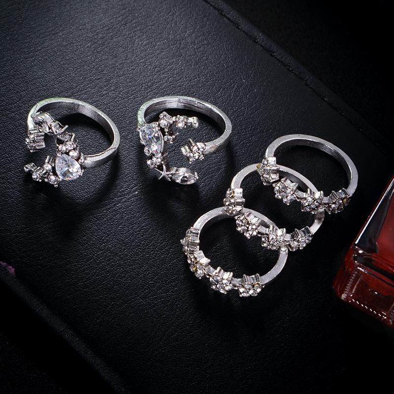 Celestial Crescent Moon & Stars Ring Set