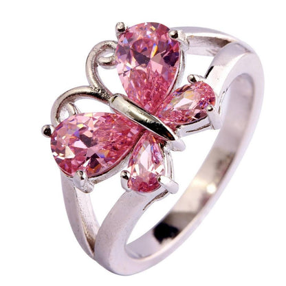 Crystal Butterfly Silver Ring
