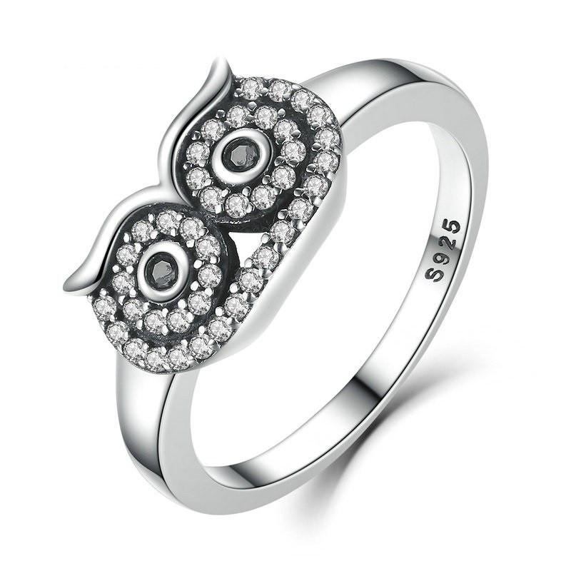 Crystal Owl Silver Ring