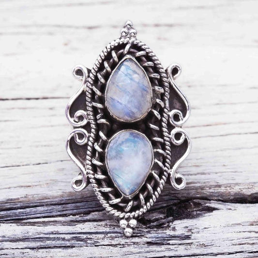 Double Water Drop Moonstone Ring