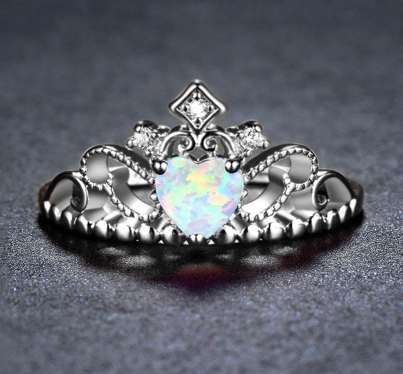 Fire Opal Crown Silver Ring