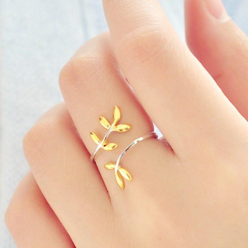 Gold Leaves Silver Ring