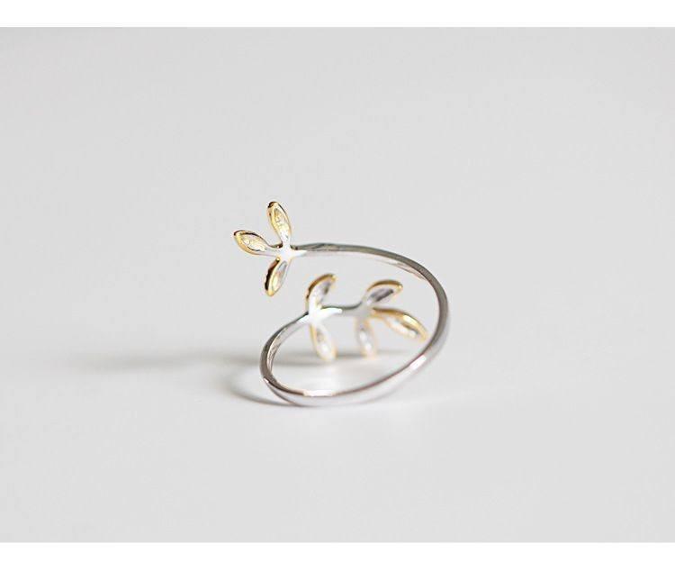 Gold Leaves Silver Ring