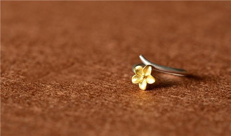 Golden Cherry Blossom Silver Ring