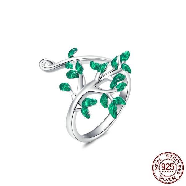 Green Tree of Life Silver Ring