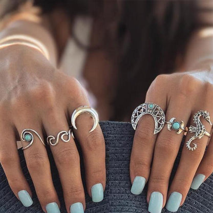 Moon Waves Ring Set