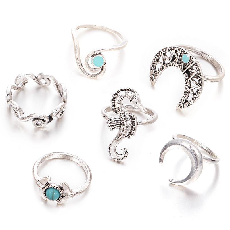 Moon Waves Ring Set