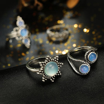 Natural Opal Stone & Moonstone Ring Set