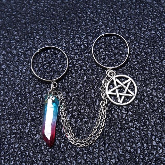 Quartz Crystal Pentagram Chain Ring