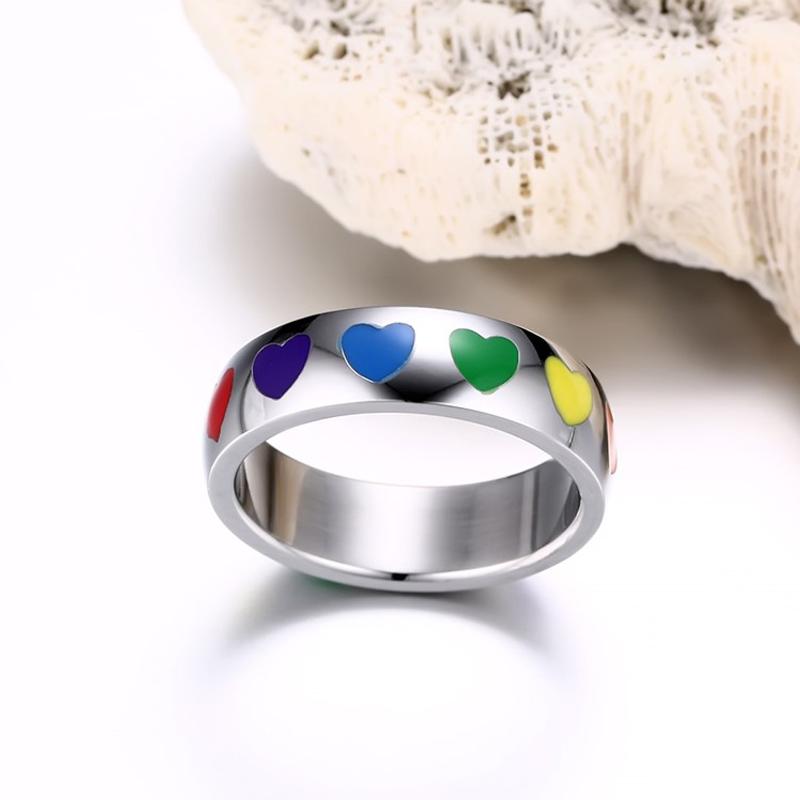 Rainbow Hearts Stainless Steel Ring