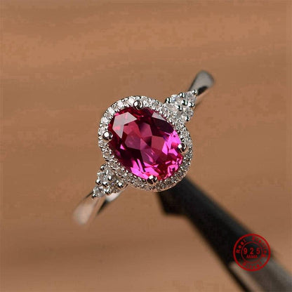Sparkling Red Crystal Silver Ring