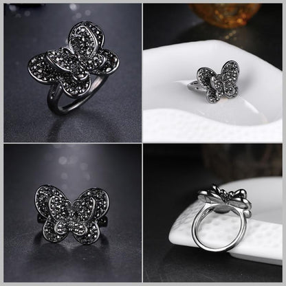 The Black Butterfly Crystal Ring