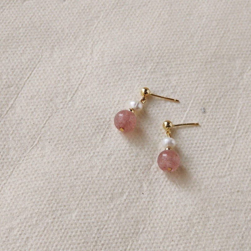 [] Rose Quartz Pearl Earrings