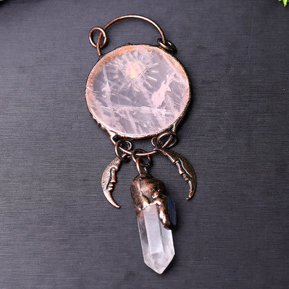 Rose Quartz With Clear Quartz Kyanite 4 Inch Pendant