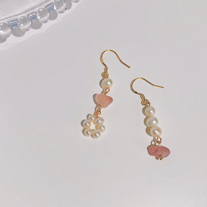 [] Rose Quartz Pearl Earrings