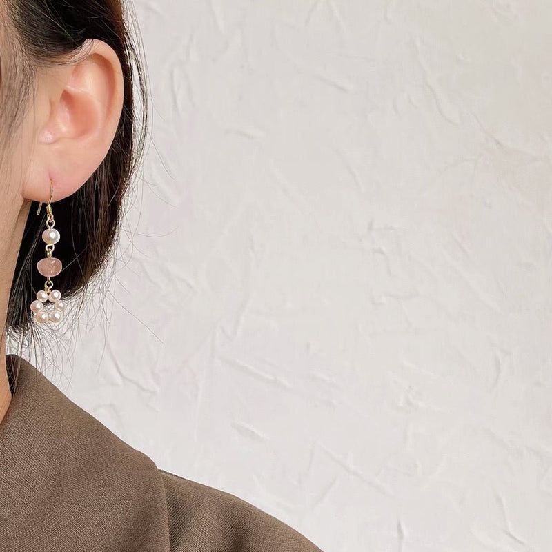 [] Rose Quartz Pearl Earrings