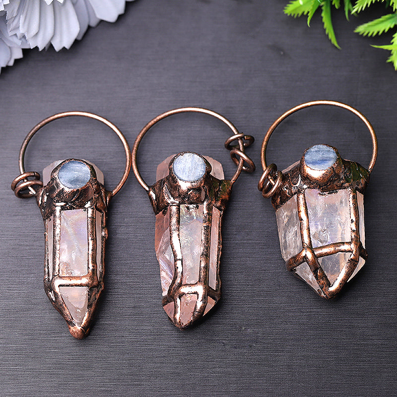 Rose Quartz Pendant With Kyanite 2-3 Inch Healing Jewelry