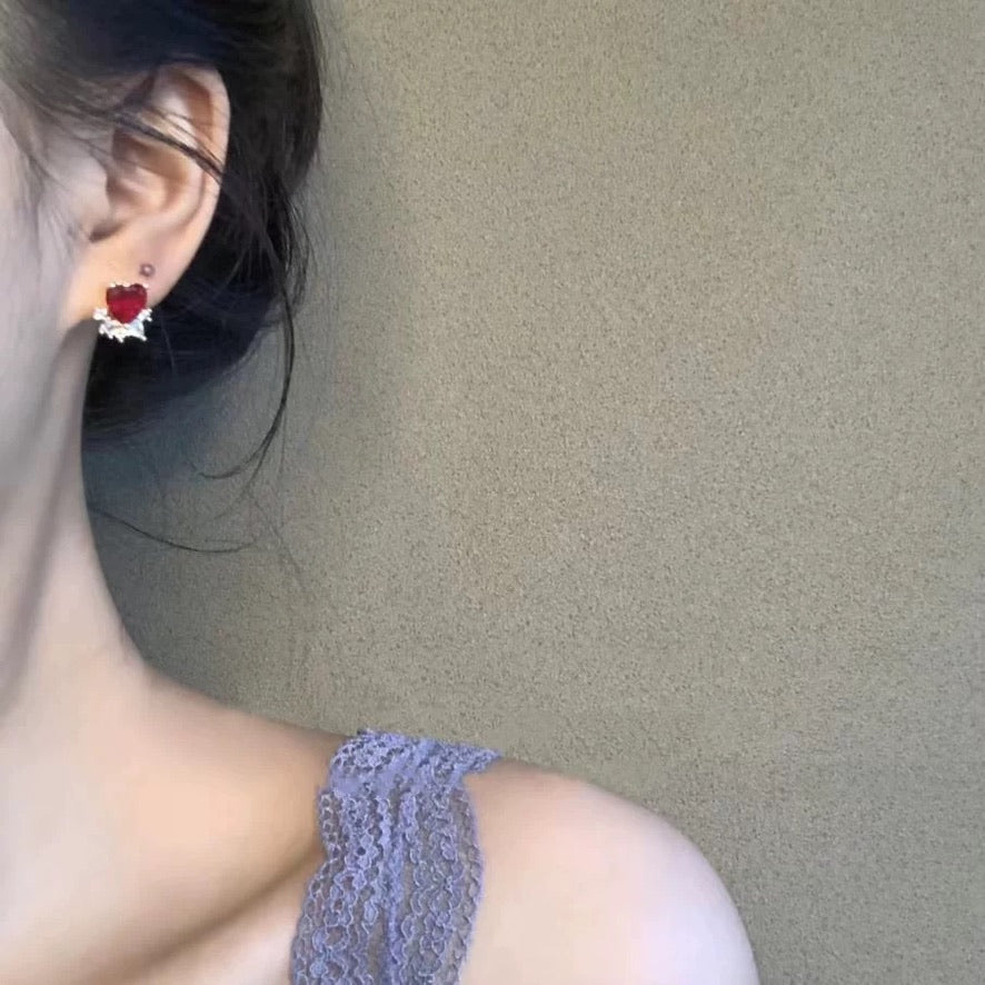 Ruby Heart Stud Earrings