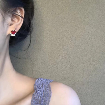 Ruby Heart Stud Earrings