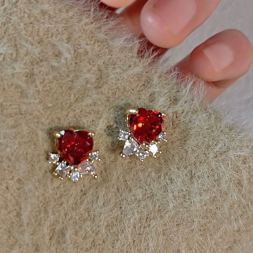 Ruby Heart Stud Earrings